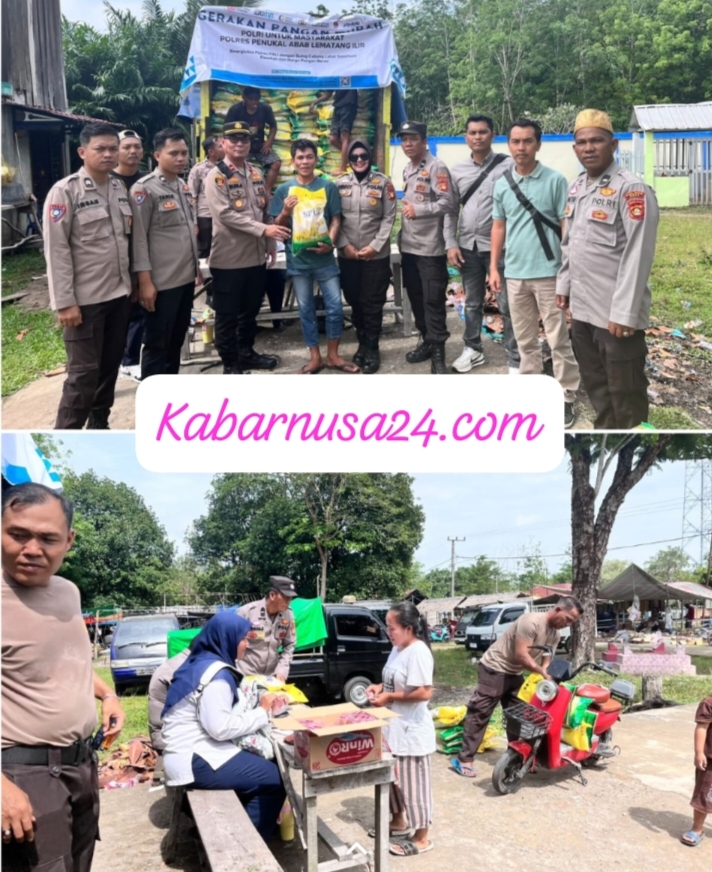 Polsek Penukal Utara menggelar Gerakan Pangan Murah (GPM) di Pasar Kalangan Desa Tempirai Selatan