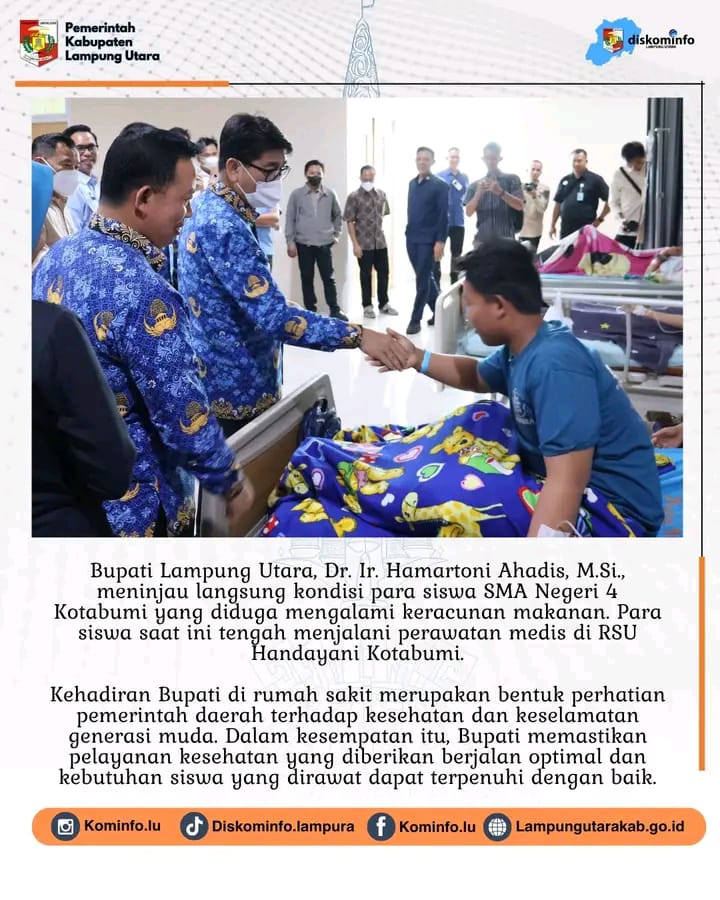 Bupati Lampung Utara Tinjau Kondisi Siswa SMA Di Rumah sakit Handayani