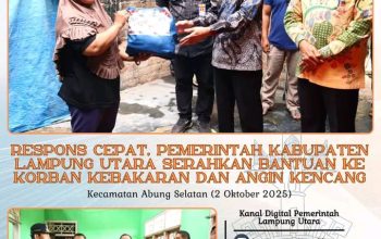 Respon Cepat Pemkab Lampura  Serahkan  Bantuan Ke Korban Kebakaran Dan Angin kencang