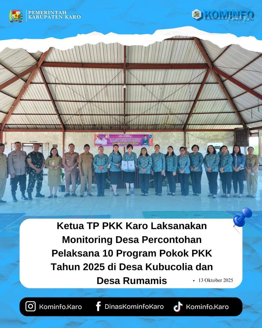Ketua TP PKK Karo Lakukan Supervisi Lomba Desa Percontohan di Kubu Colia dan Rumamis