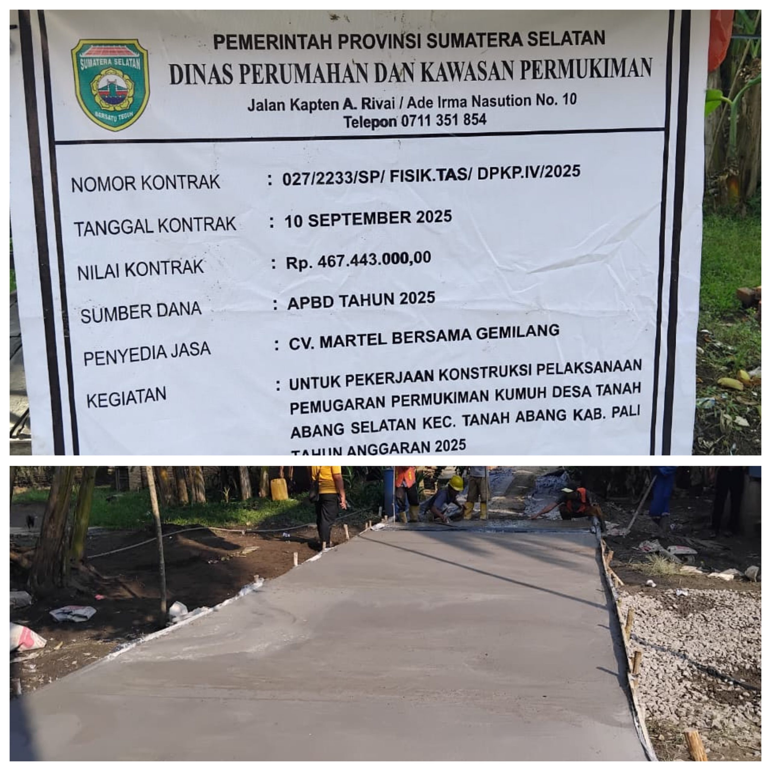 Pemerintah Desa Tanah Abang Selatan Mengapresiasi Atas Bantuan Pembangunan Dari Dinas Perkim Provinsi Sumatera Selatan