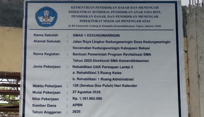 Revitalisasi Sekolah di SMAN 1 Kedungwaringin Tanpa Pelaksana Kegiatan Lantas Siapa yang Mengerjakan? Konfirmasi dan Klarifikasi Media tak Diindahkan