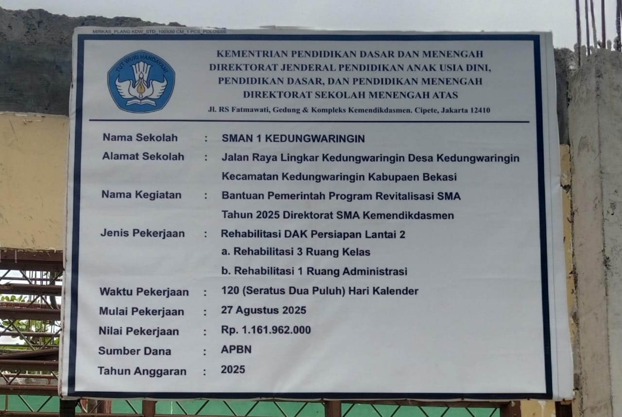 Revitalisasi Sekolah di SMAN 1 Kedungwaringin Tanpa Pelaksana Kegiatan Lantas Siapa yang Mengerjakan? Konfirmasi dan Klarifikasi Media tak Diindahkan