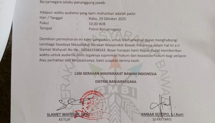 Permintaan Audiensi LSM ke Kapolres Banjarnegara Terkait Kasus Tanah Sudah Lampaui Batas