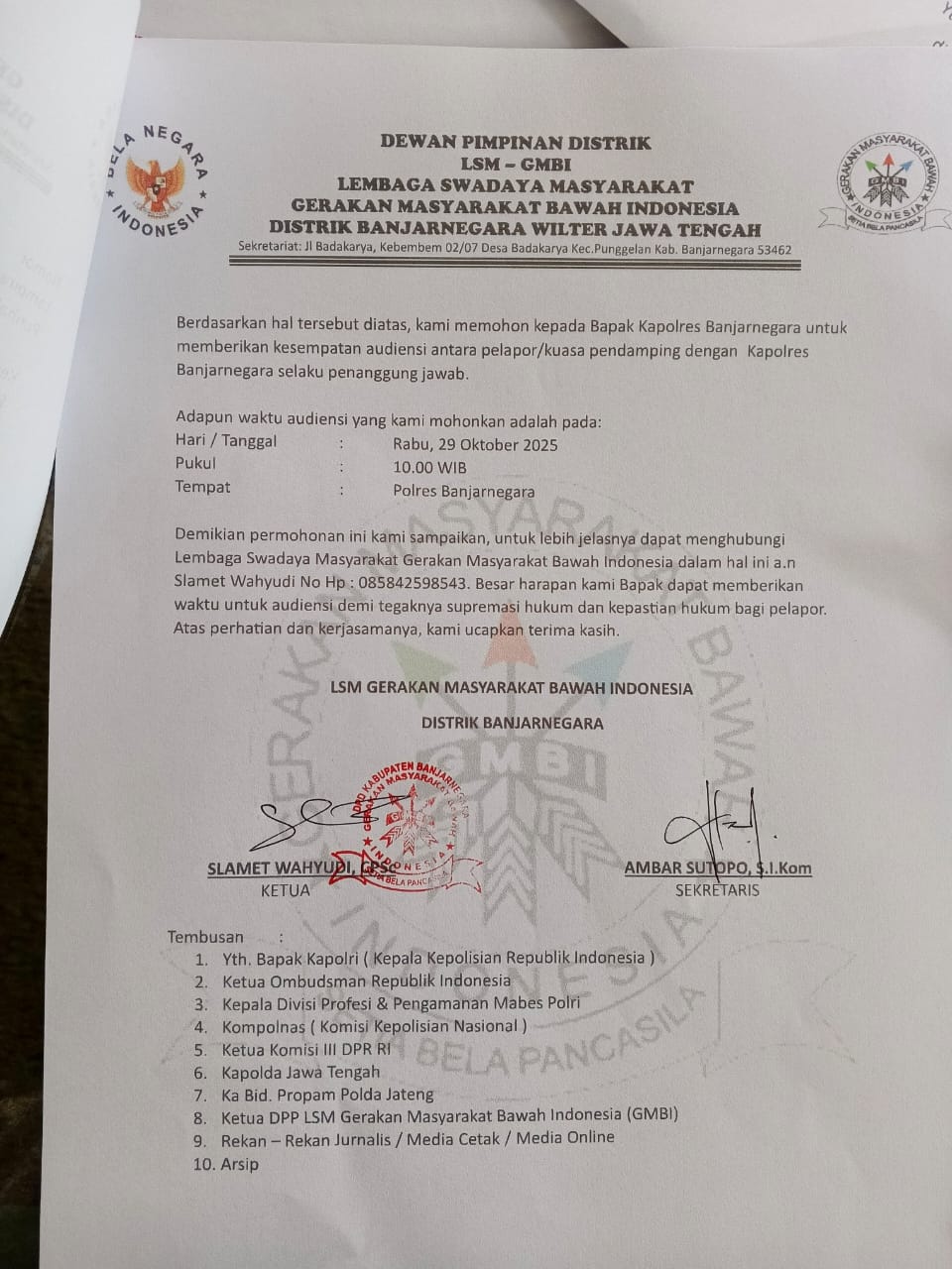 Permintaan Audiensi LSM ke Kapolres Banjarnegara Terkait Kasus Tanah Sudah Lampaui Batas