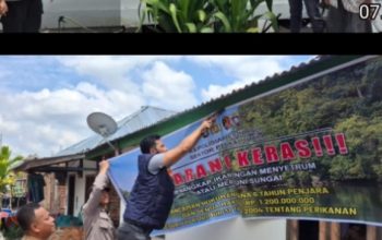 Polsek Penukal Utara Pasang Spanduk dan Himbauan Larangan Tangkap Ikan Dengan Setrum dan Racun
