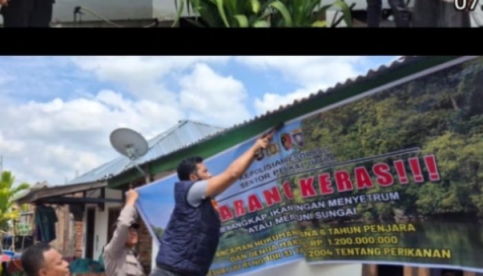 Polsek Penukal Utara Pasang Spanduk dan Himbauan Larangan Tangkap Ikan Dengan Setrum dan Racun