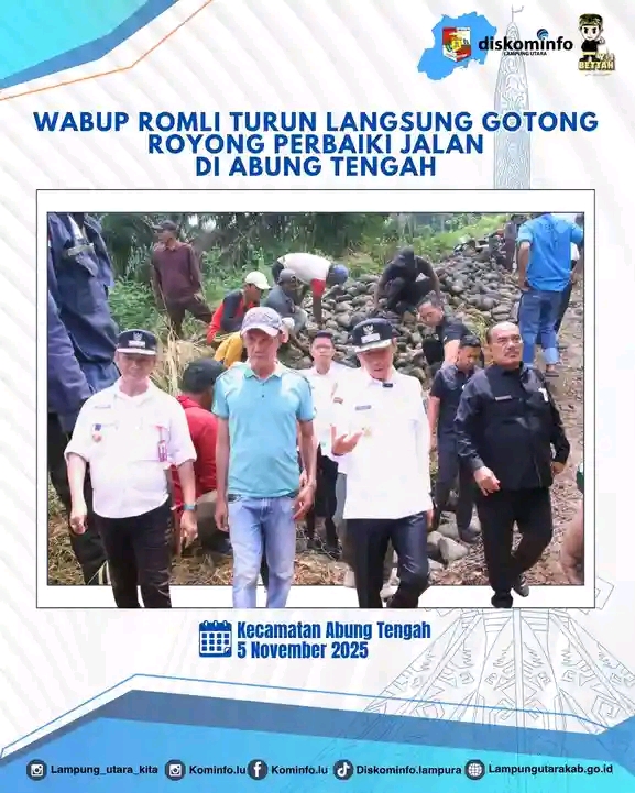 Wabup Romli Turun langsung Gotong Royong Perbaikan Jalan Di Abung Tengah