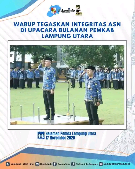 Wabup Tegaskan Integritas ASN Di Upacara Bulanan Pemkab Lampung Utara