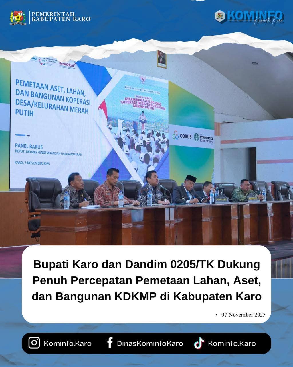 Bupati Karo dan Dandim 0205/TK Dukung Penuh Percepatan Pemetaan Lahan, Aset, dan Bangunan KDKMP di Kabupaten Karo