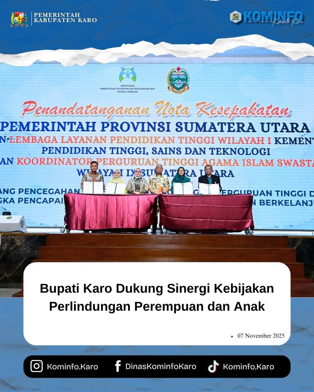 Bupati Karo Dukung Sinergi Kebijakan Perlindungan Perempuan dan Anak
