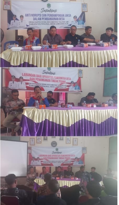 SOSIALISASI ANTI KORUPSI DAN PENANGANAN TINDAK PIDANA DI DESA KARTA DEWA, WUJUD SINERGI ANTAR LEMBAGA UNTUK MEWUJUDKAN PEMERINTAHAN DESA BERSIH DAN TRANSPARAN