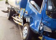 Truk Tangki Bermuatan Solar Milik PT.Ayu Syakira Pertama dan Minibus Mitsubishi Pajero Mengalami Kecelakaan Di Jalan Lintas Musi Banyuasin