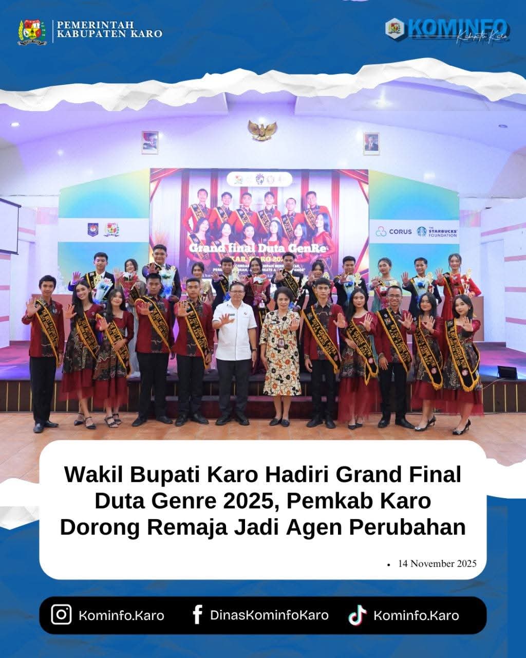 Wakil Bupati Karo Hadiri Grand Final Duta Genre 2025, Pemkab Karo Dorong Remaja Jadi Agen Perubahan