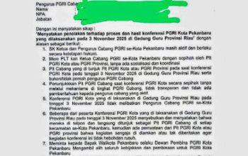 11 Pengurus Cabang PGRI Pekanbaru Desak Ketua PGRI Riau Agar Melakukan Mekanisme yang Jujur Sesuai Aturan AD/ART