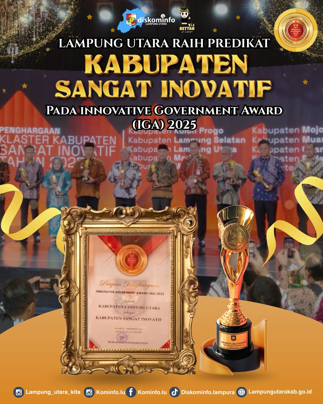 Pemkab Lampung Utara Raih Innovative Government Awards (IGA) 2025 kategori Kabupaten Sangat Inovatif f