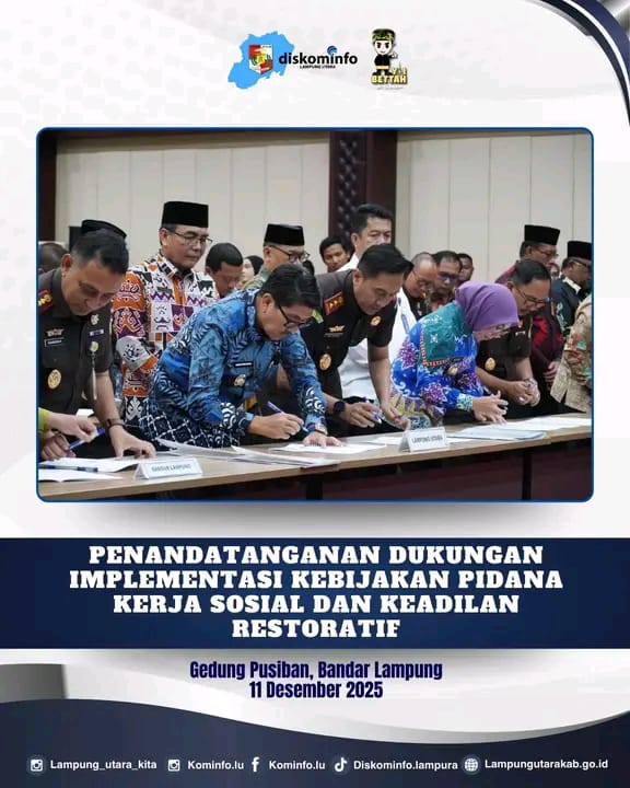 Penandatanganan Dukungan Implementasi kebijakan Pidana kerja sosial Dan Keadilan Restoratif