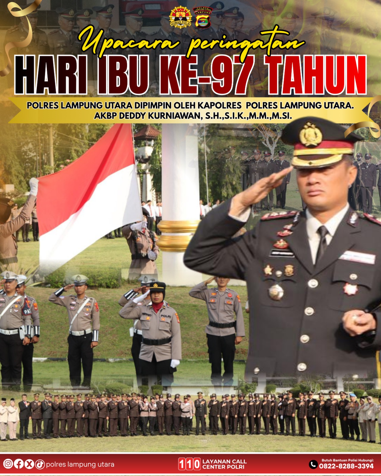 *Hari Ibu Ke-97, Kapolres Lampung Utara Inspektur Upacara Dan Seluruh Perangkat Upacara Dari Polwan Polres lampung utara Juga ASÑ *