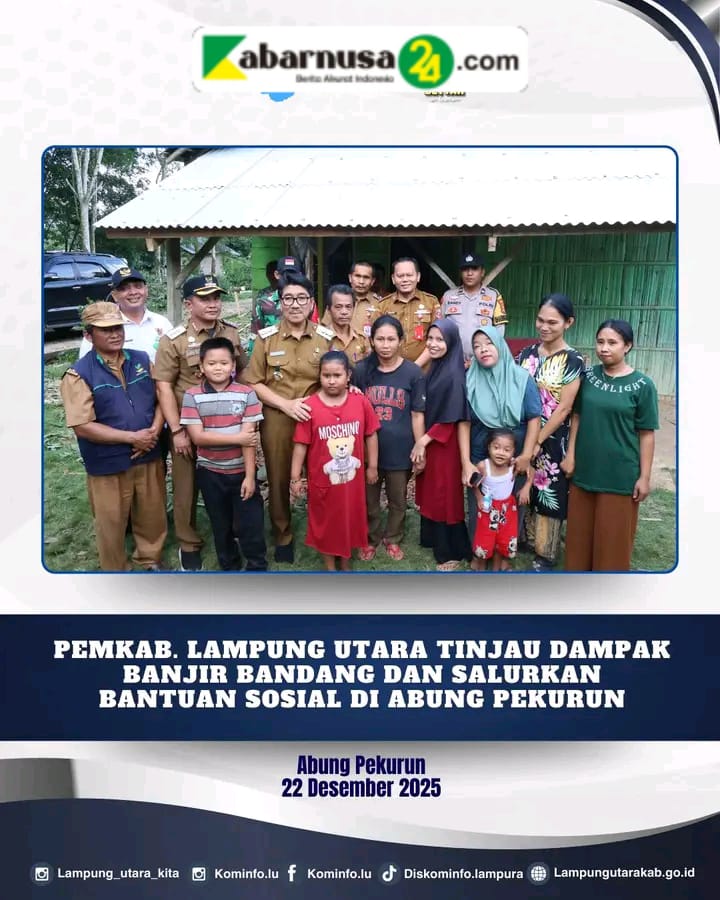 Bupati Lampung Utara Tinjau Dampak Banjir Bandan Dan Salurkan Bantuan Sosial Di Abung Pekurun