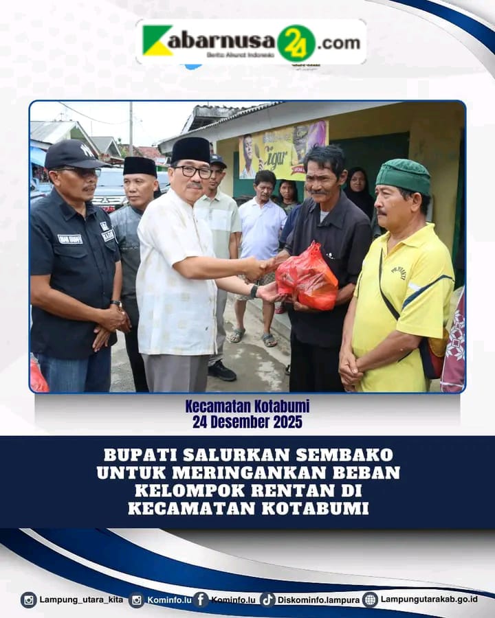 Bupati Salurkan Sembako Untuk Meringankan Beban Kelompok Rentan Di Kecamatan Kotabumi