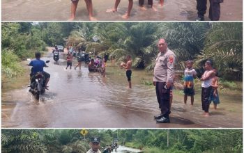 Banjir Genangi Jalan Penghubung Talang Ojan–Sukamaju, Polsek Talang Ubi Lakukan Pengamanan dan Monitoring