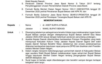 Gubernur Jawa Barat Terbitkan Surat Perintah Pelaksana Tugas Pengganti Bupati Bekasi Kepada dr. Asep Surya Atmaja