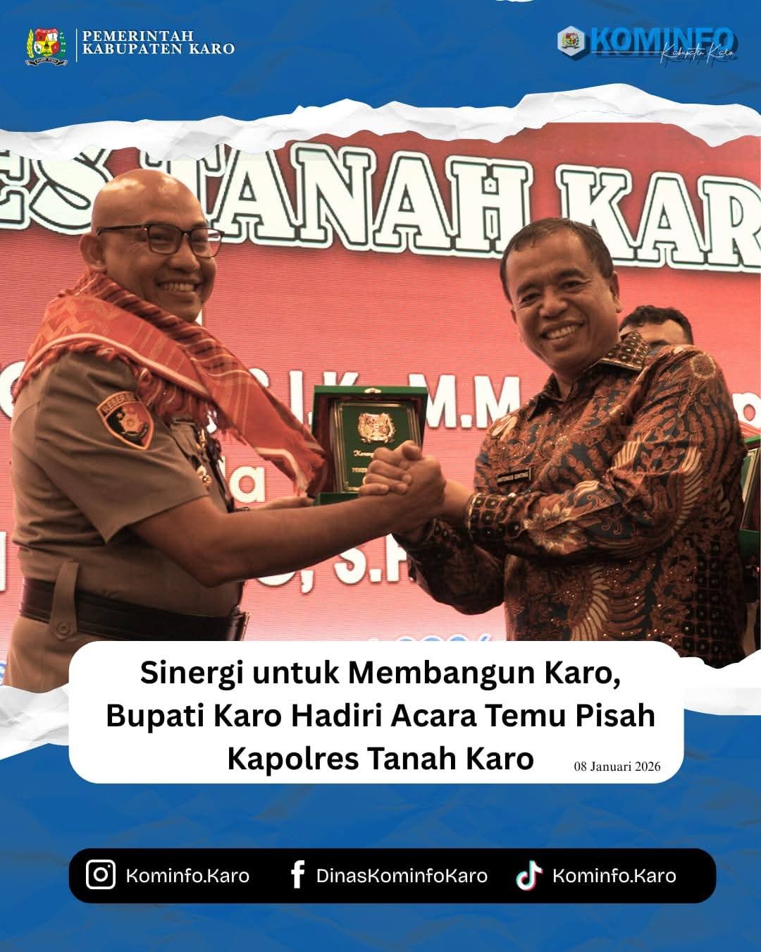 Sinergi untuk Membangun Karo, Bupati Karo Hadiri Acara Temu Pisah Kapolres Tanah Karo