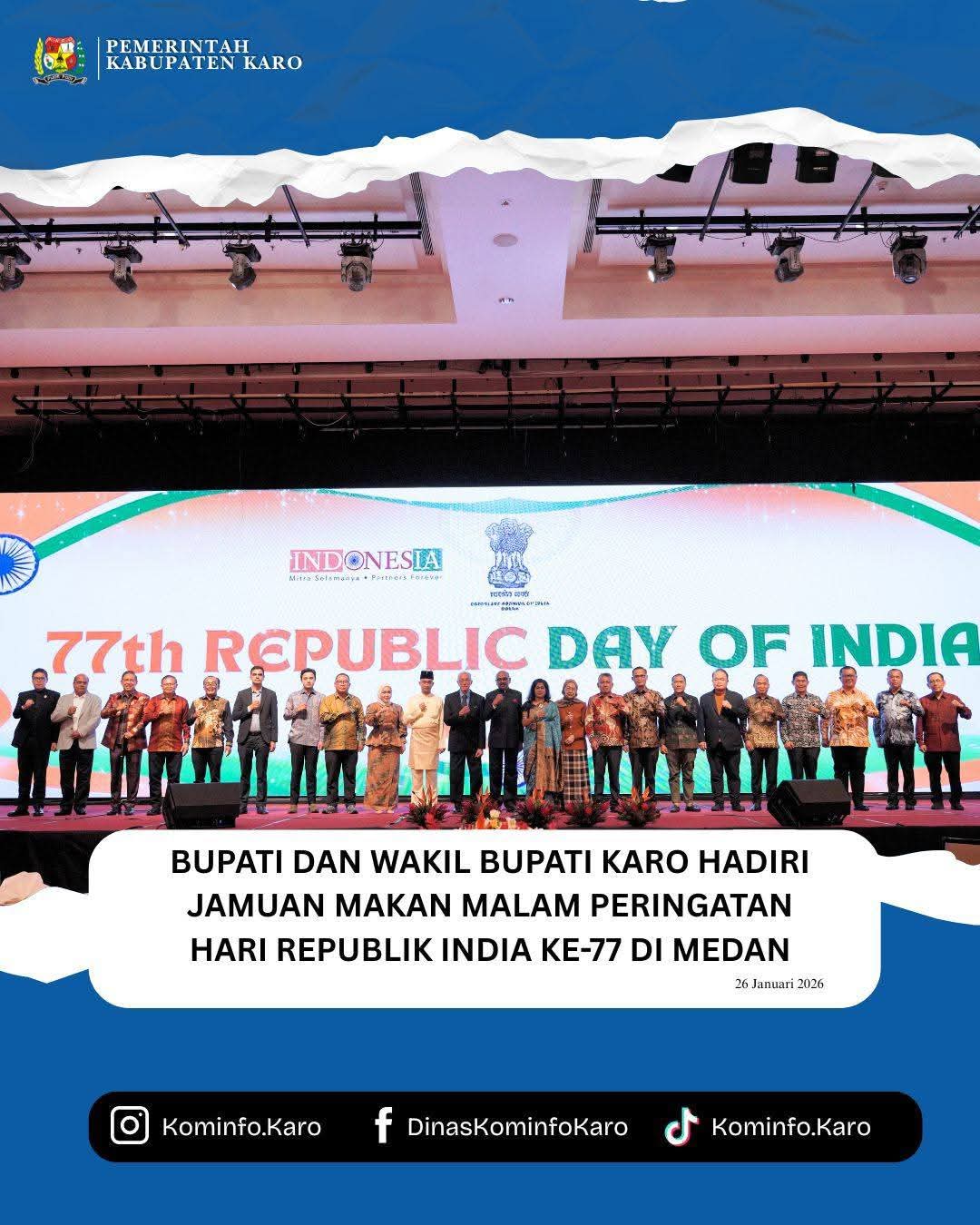Bupati dan Wakil Bupati Karo Hadiri Jamuan Makan Malam Peringatan Hari Republik India ke-77