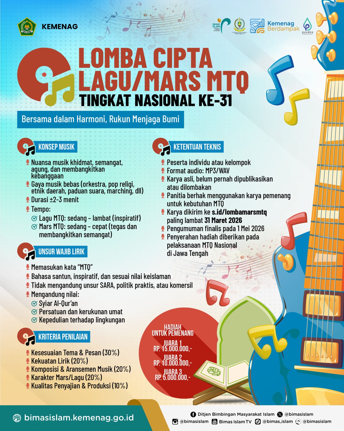 Total Hadiah Hingga Rp30 Juta, Kemenag Buka Lomba Cipta Lagu dan Mars MTQ Nasional