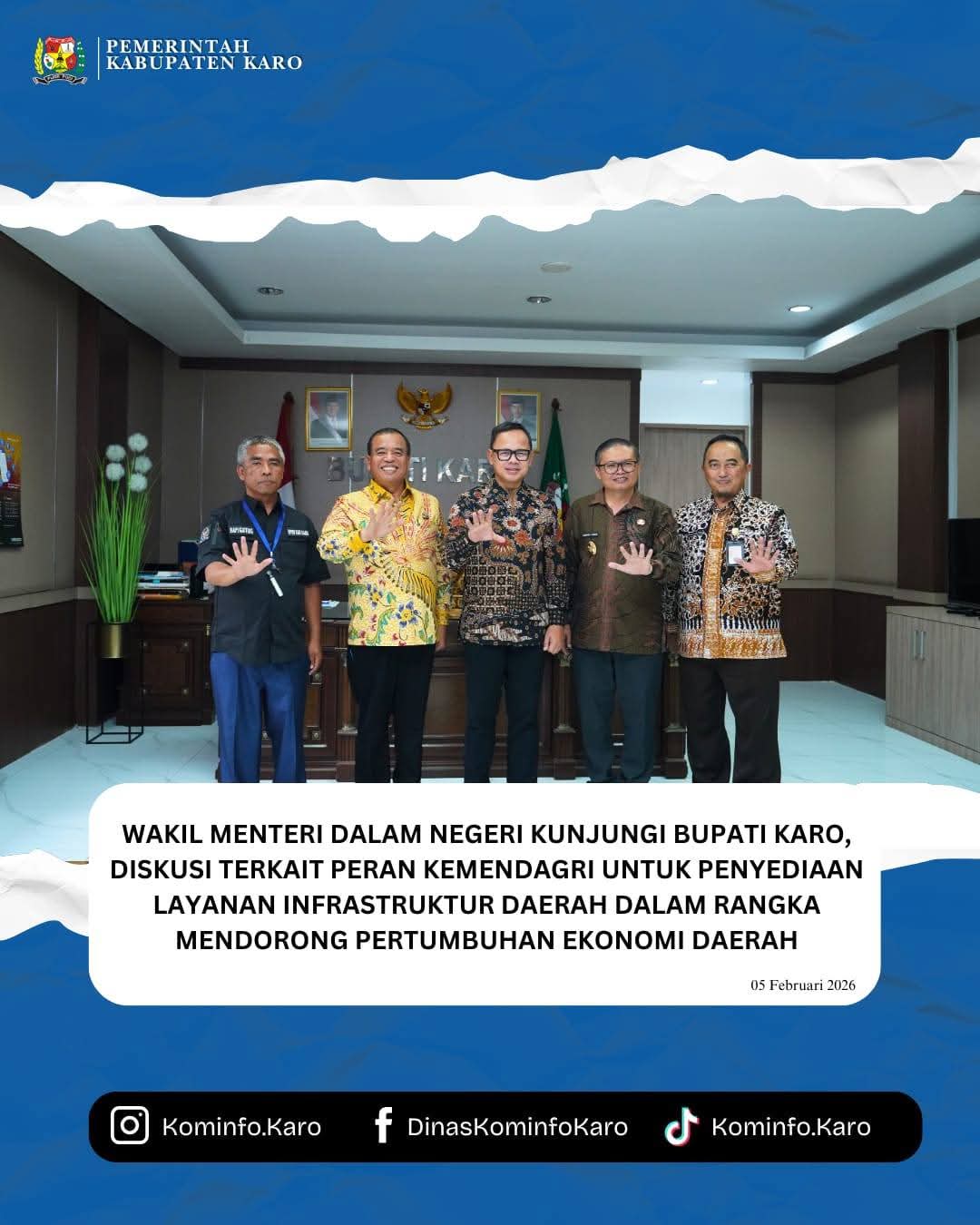 Wamen Dageri Kunjungi Bupati Karo Dalam Rangka Mendorong Pertumbuhan Ekonomi Daerah