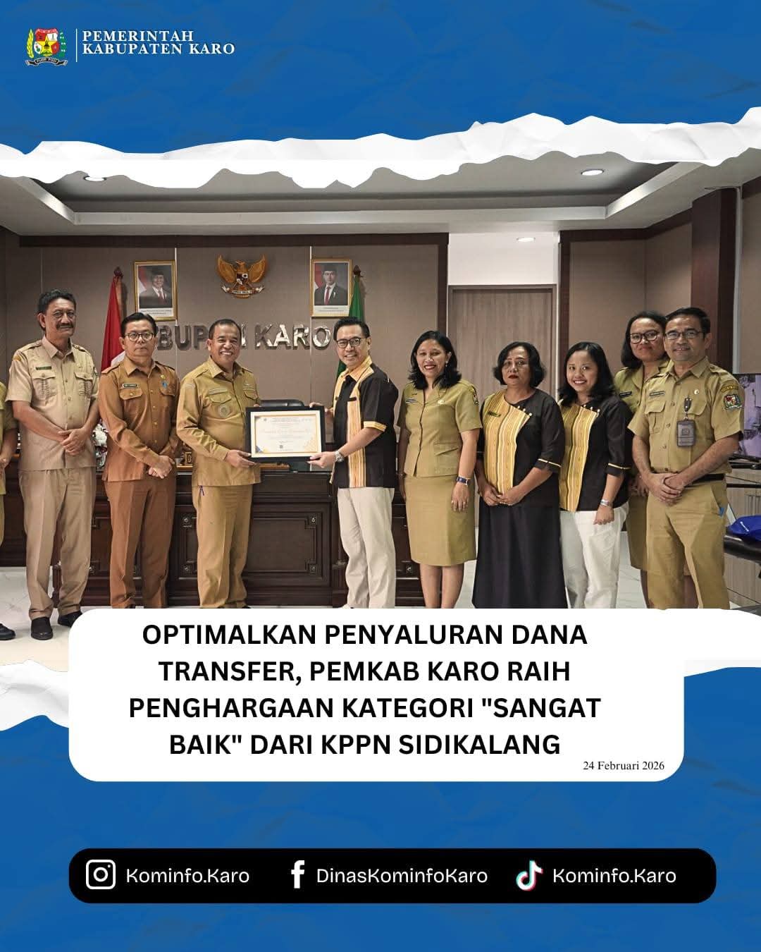 Optimalkan Penyaluran Dana Transfer, Pemkab Karo Raih Penghargaan Kategori "Sangat Baik" dari KPPN Sidikalang