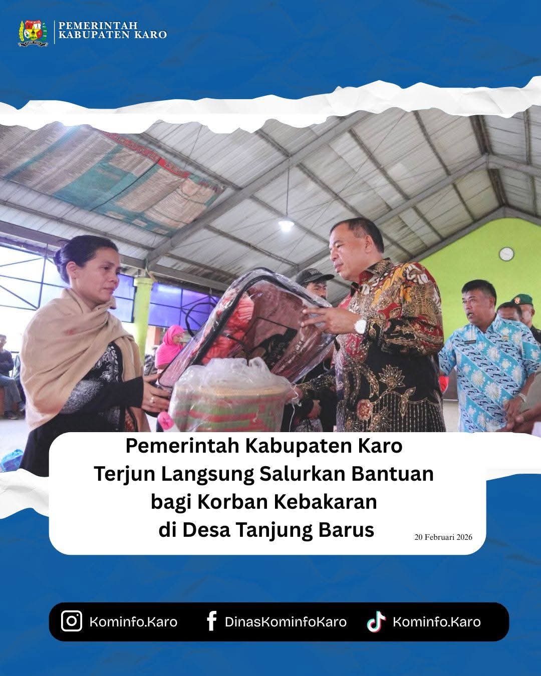 Pemerintah Kabupaten Karo Terjun Langsung Salurkan Bantuan bagi Korban Kebakaran di Desa Tanjung Barus