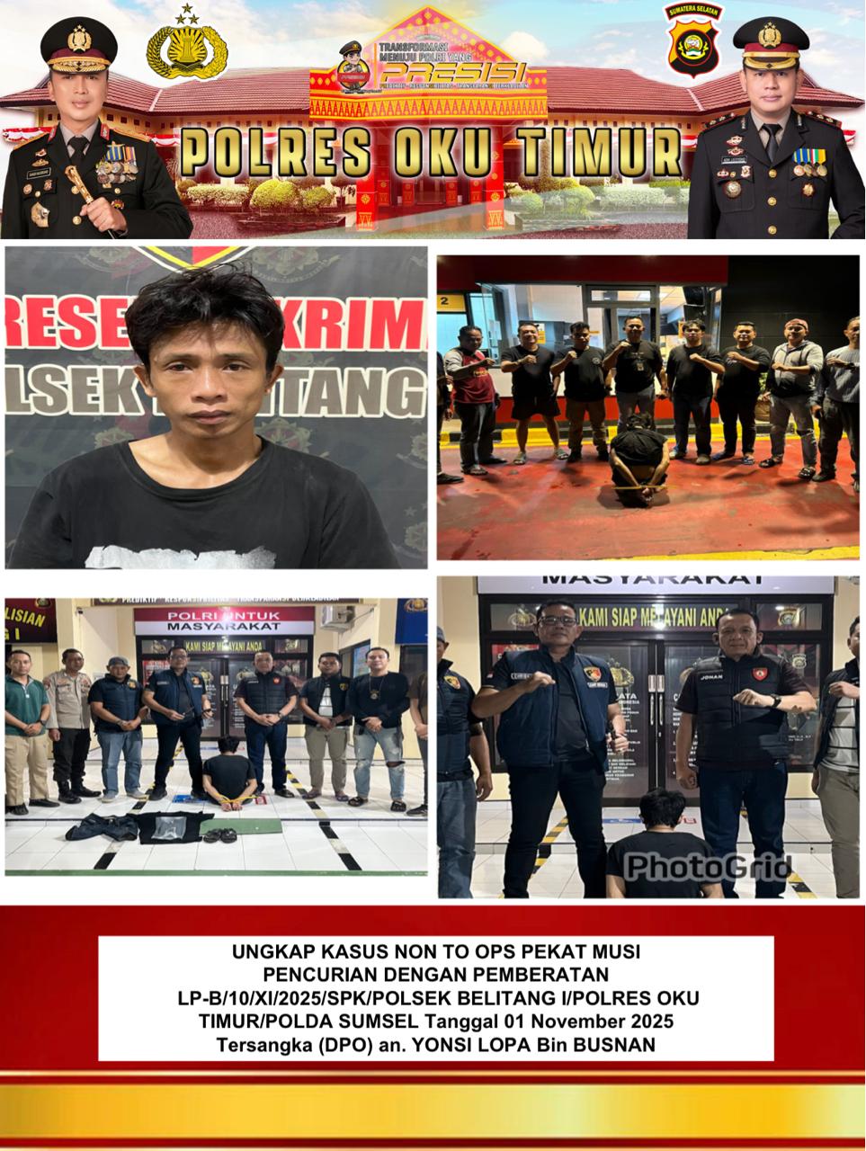 Polda Sumsel Ringkus DPO Curanmor Gereja HKBP OKU Timur Setelah 5 Bulan Buron