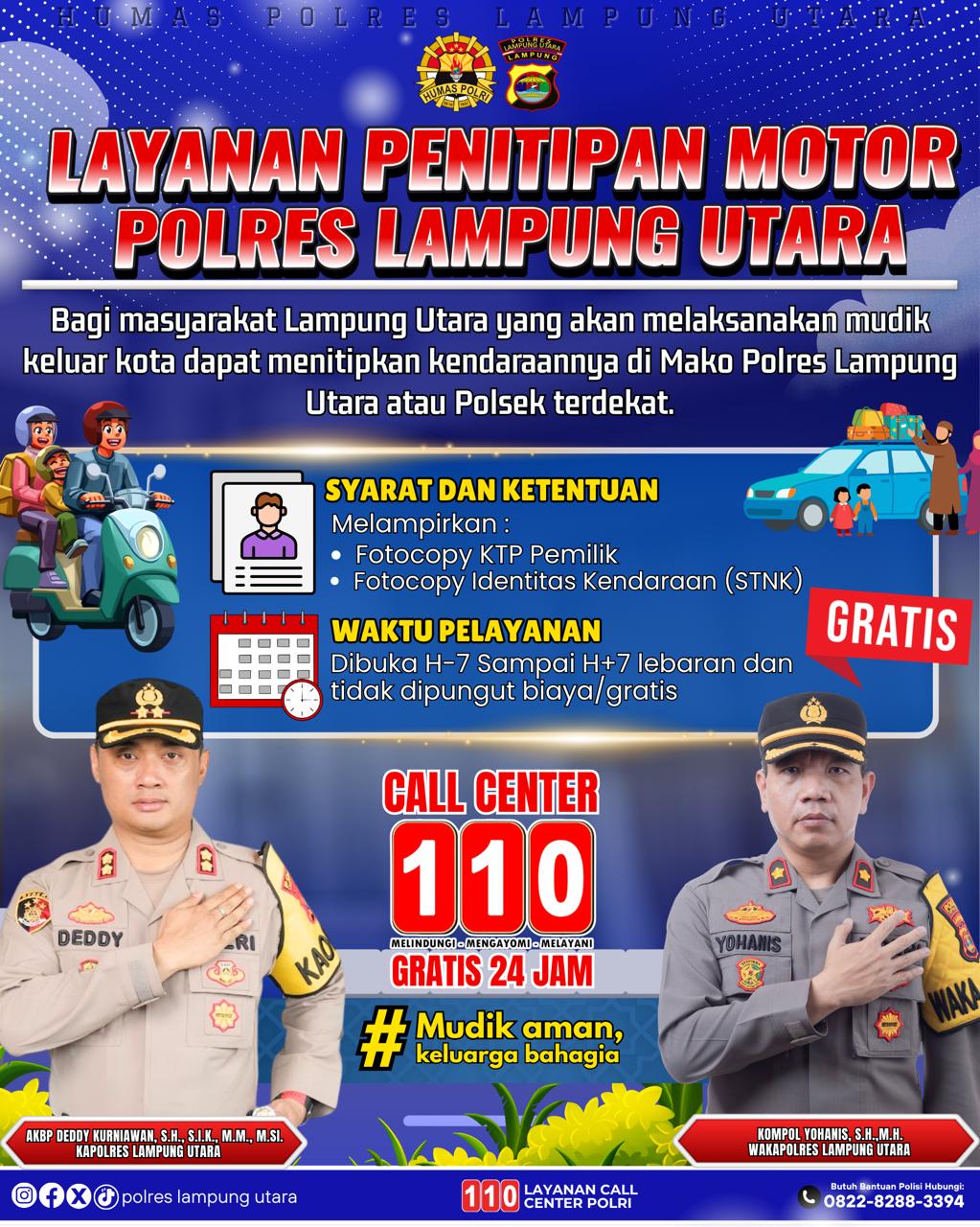 Bagi Masyarakat Yang Akan Mudik , Polres Lampung Utara Buka Layanan Penitipan Barang Gratis