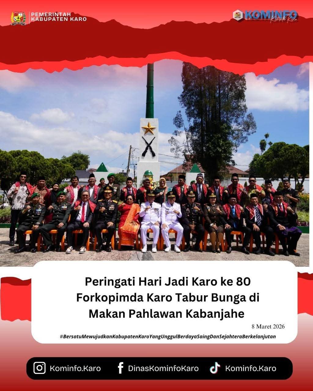 Peringati Hari Jadi Karo Ke-80, Bupati Karo Dan Forkopimda Tabur Bunga Di Makam Pahlawan Kabanjahe