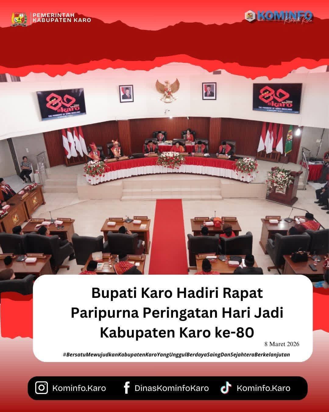 Bupati Karo Hadiri Rapat Paripurna Peringatan Hari Jadi Kabupaten Karo ke-80