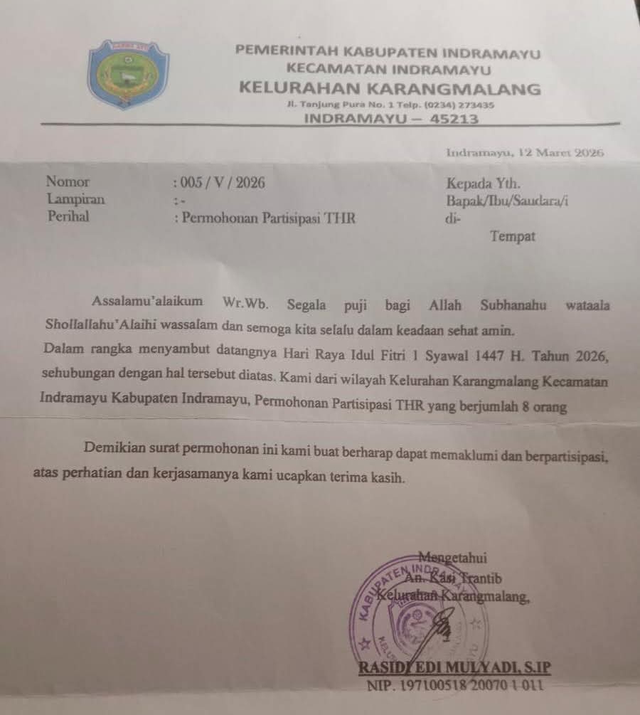 Surat Permintaan THR Kelurahan Karangmalang Viral, Picu Polemik di Tengah Larangan Gubernur Jabar