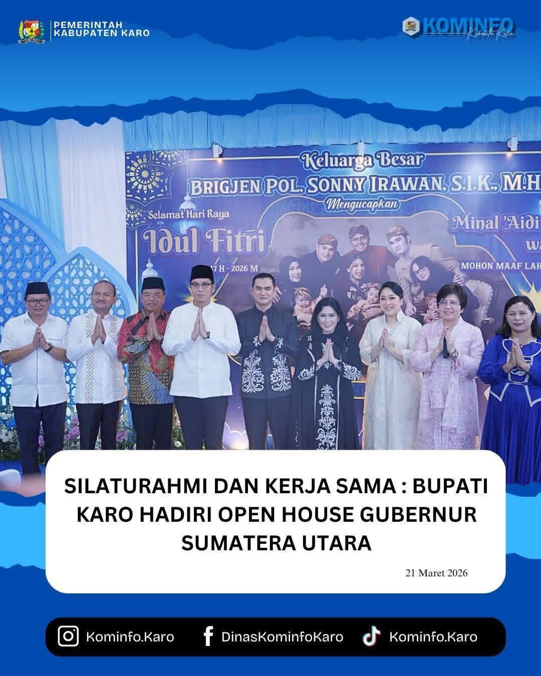 Silaturahmi dan Kerja Sama Bupati Karo Hadiri Open House Gubernur Sumatera Utara