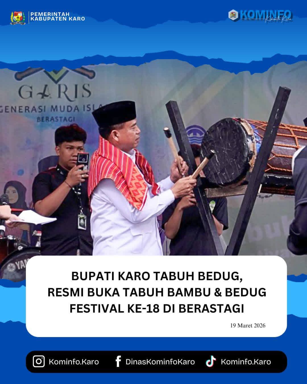 Bupati Karo Tabuh Bedug, Resmi Buka Tabuh Bambu & Bedug Festival ke-18 di Berastagi