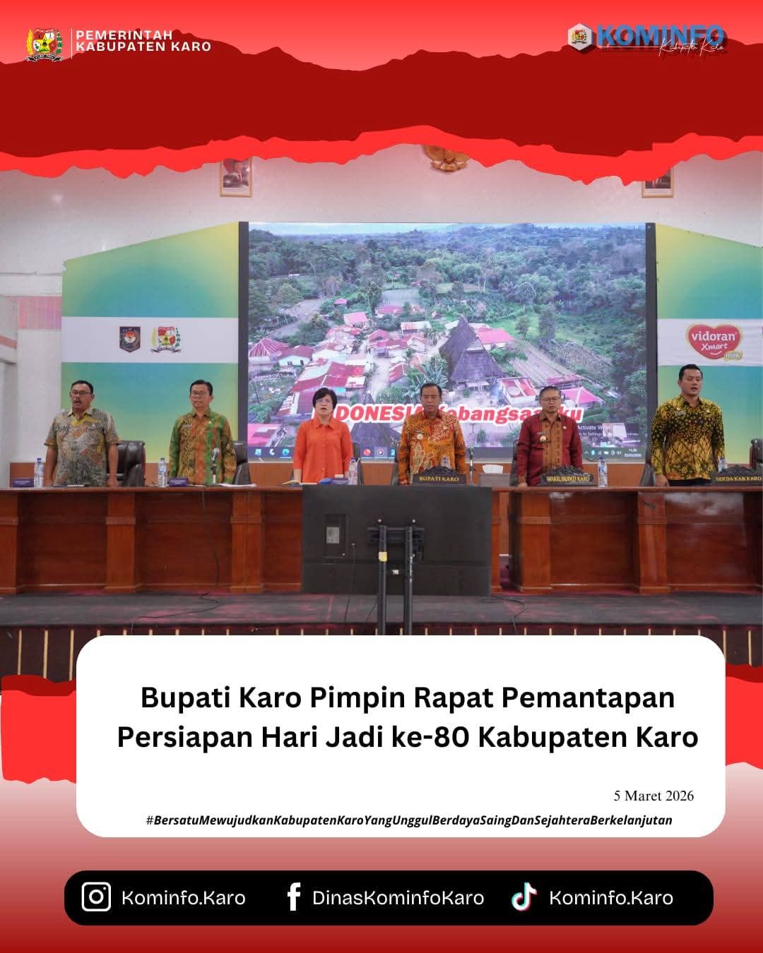 Bupati Karo Pimpin Rapat Pemantapan Persiapan Hari Jadi ke-80 Kabupaten Karo