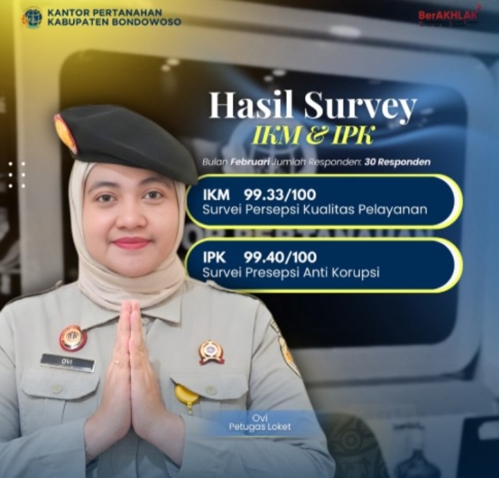 IKM 99,33 dan IPK 99,40, ATR/BPN Bondowoso Komitmen Tingkatkan Pelayanan Berkualitas