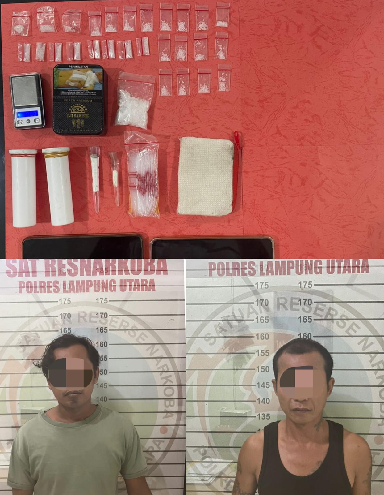 Ungkap Kasus Narkotika, Dua Pelaku Dengan Puluhan Paket Sabu Diamankan Sat Narkoba Polres Lampung Utara