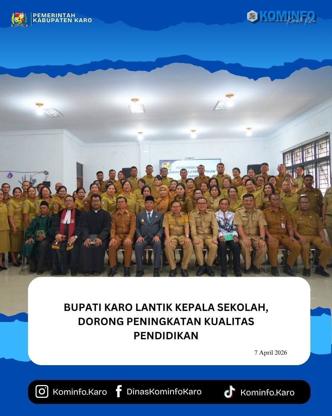 Bupati Karo Lantik Kepala Sekolah, Dorong Peningkatan Kualitas Pendidikan