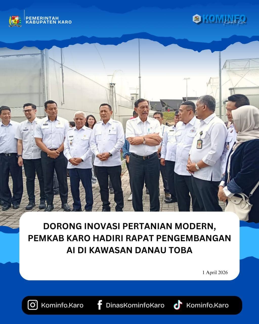 Dorong Inovasi Pertanian Modern, Pemkab Karo Hadiri Rapat Pengembangan AI di Kawasan Danau Toba