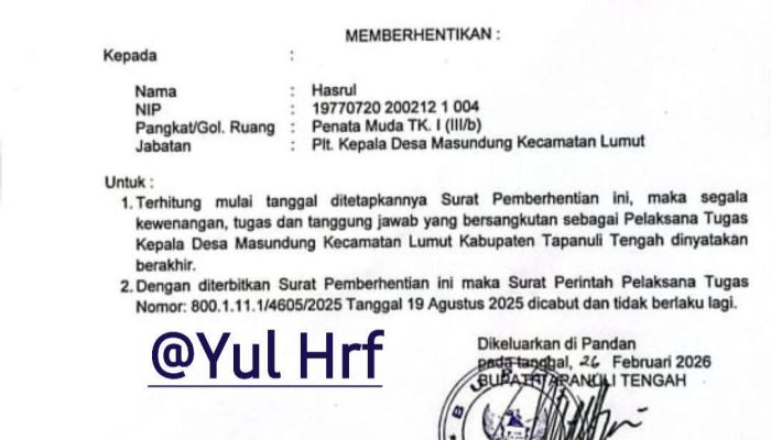 Diduga Ada ‘Main Mata’ di PMD! Meski Dicopot Bupati, Plt Kades Masundung Masih Jalankan Jabatan