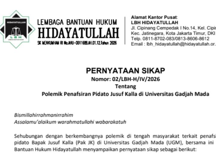 LBH Hidayatullah Sampaikan Pernyataan Sikap Menanggapi Polemik Penafsiran Pidato JK di UGM