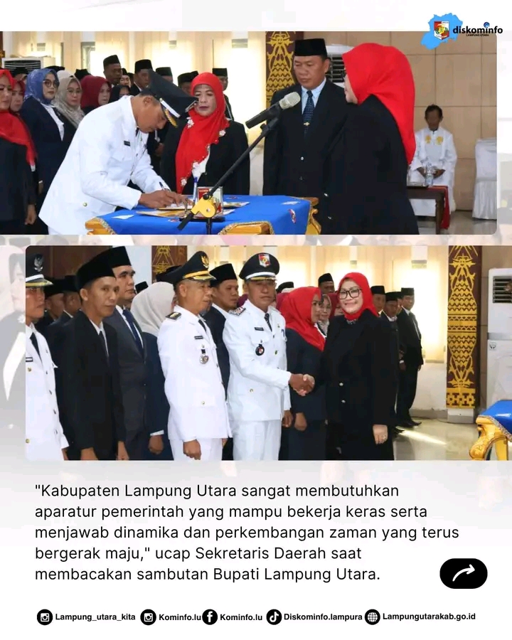 Pejabat Administrator Dan Pejabat Pengawas Pemerintah Kabupaten Lampung Utara Di Lantik