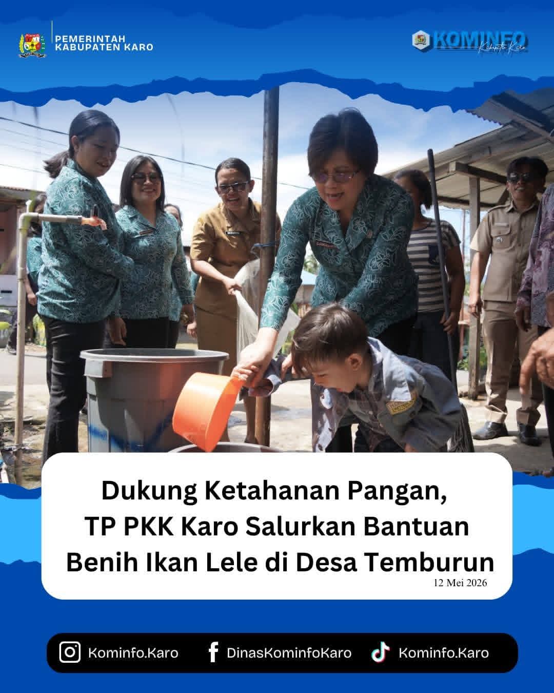 TP PKK Karo Salurkan Bantuan Benih Ikan Lele di Desa Temburun