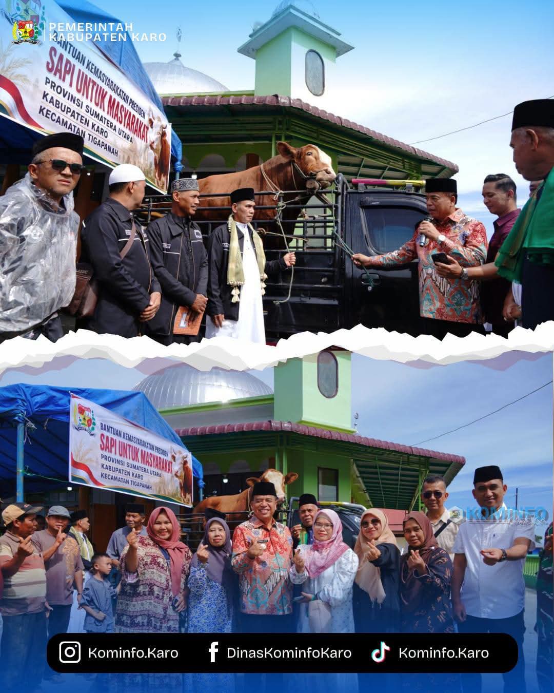 Bupati Karo Serahkan Hewan Qurban Bantuan Presiden RI Untuk Masyarakat Di Masjid Al Munawarah