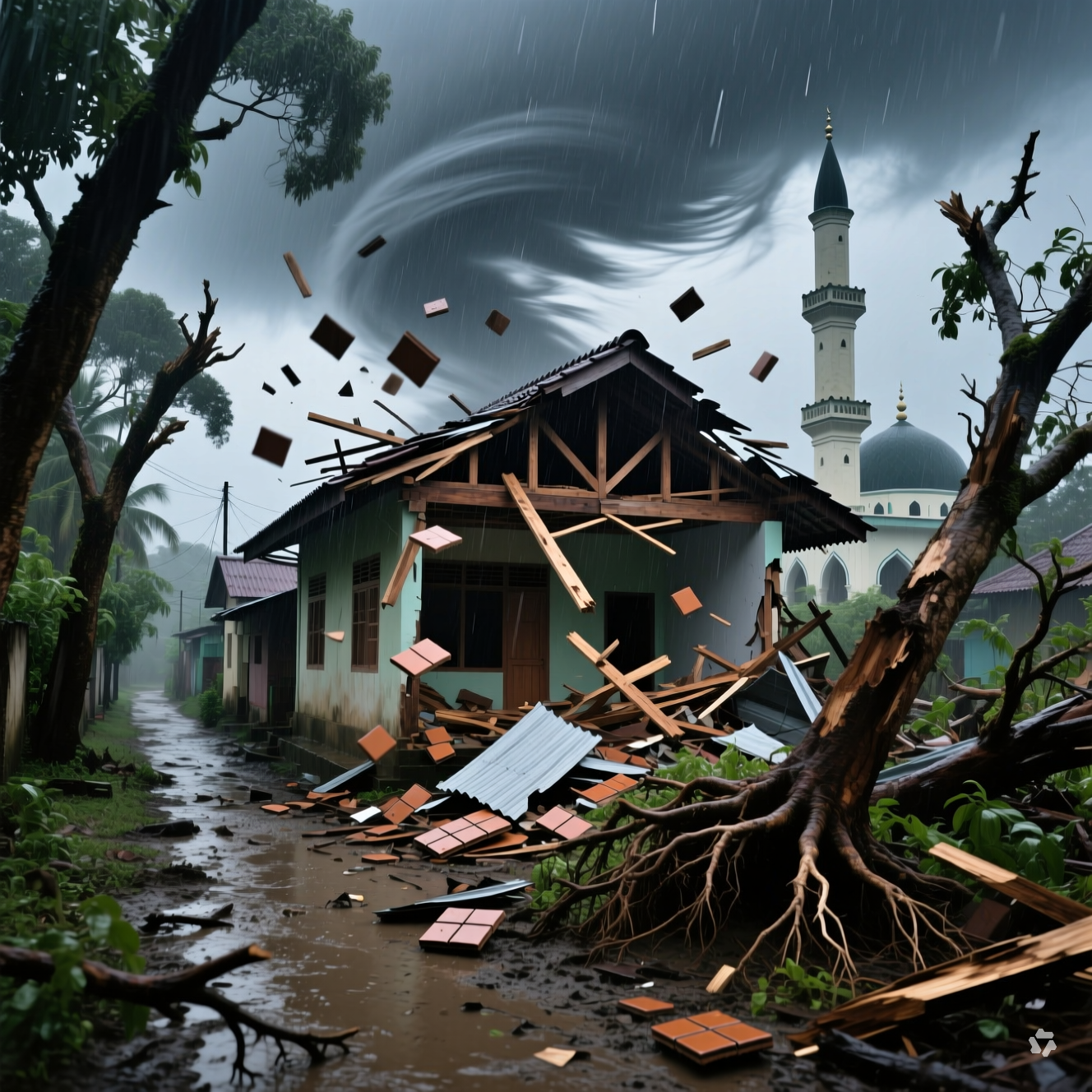 Angin Puting Beliung Hantam Jalan Pertahanan Dusun V, Rumah Pak Hasbullah Nasution Kehilangan Atap